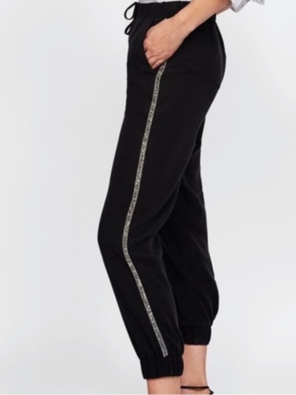 Zara Black Joggers with Rhinestone Side Stripe